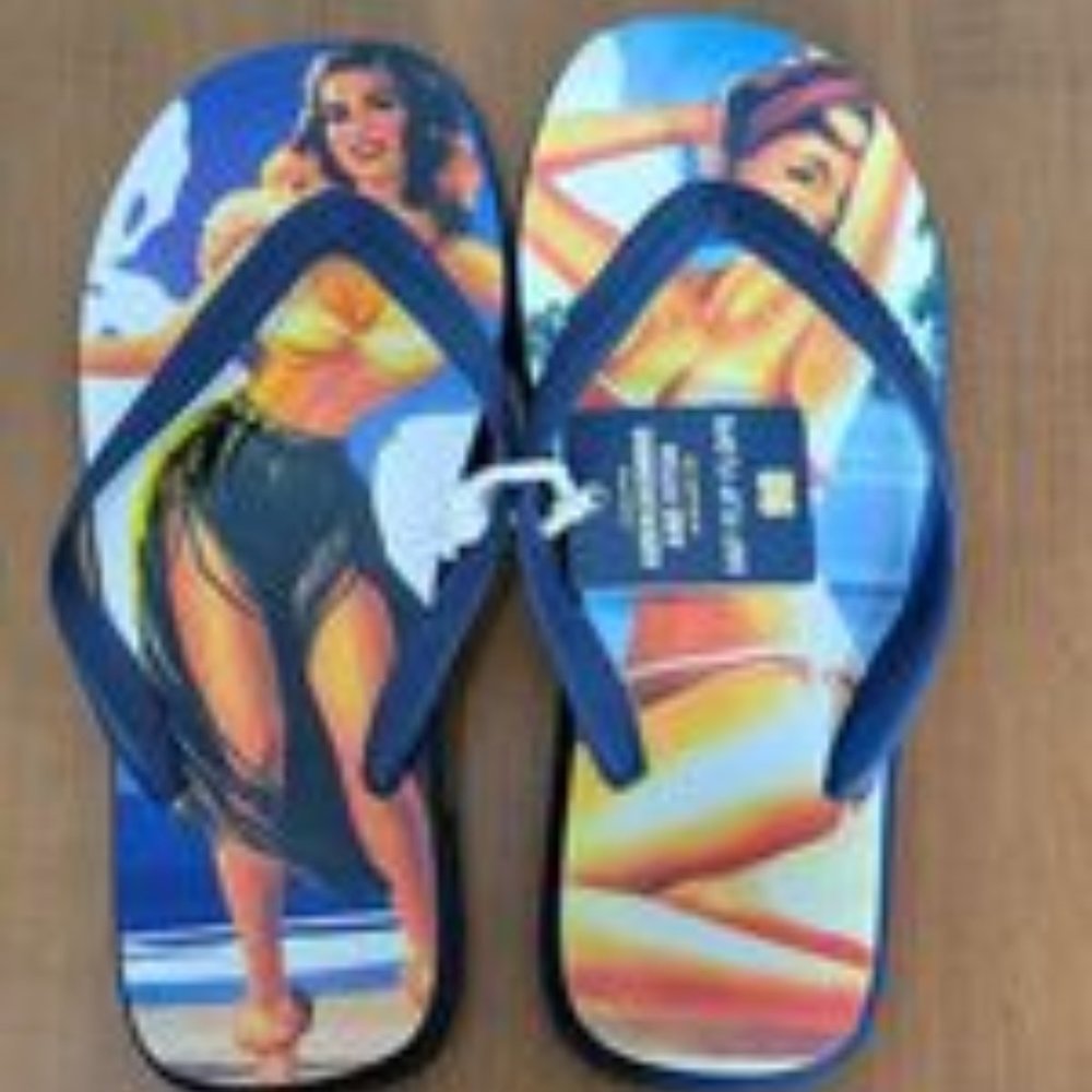 Abercrombie And Fitch A&F Flip Flops Pin Up Girl Vintage Men Small